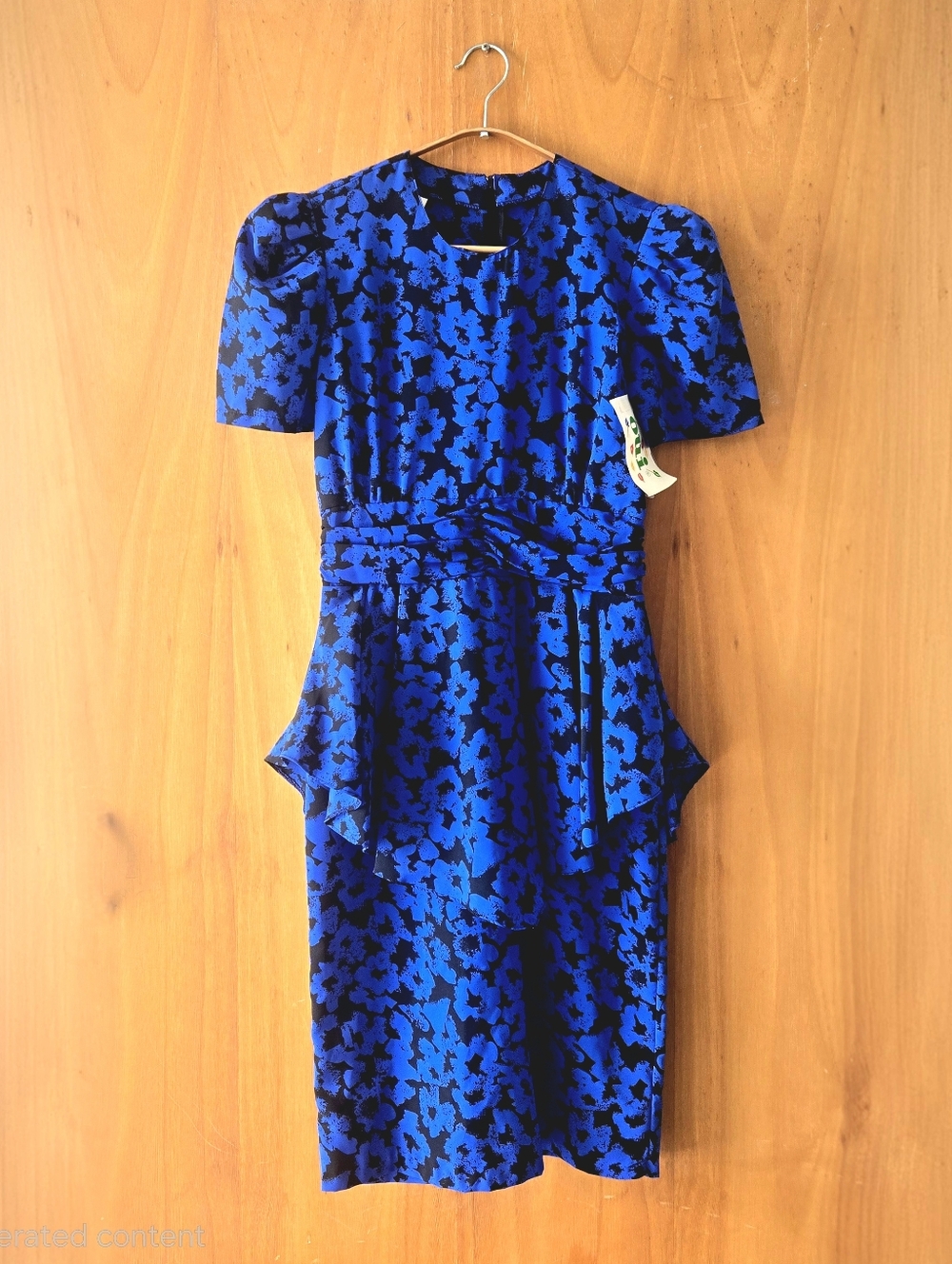 Vintage 1980s Oui Blue Floral Peplum Sheath Dress NWT!